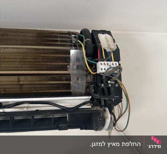 יחידת מיזוג אוויר עם חוטים חשמליים גלויים